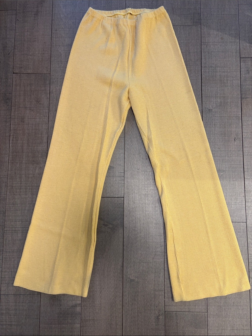 ♥️5/$25♥️Vintage Women's Yellow Hand-Knit Ribbed Wide-Leg Pants